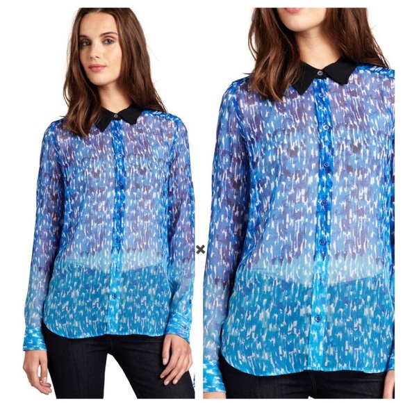Equipment Abstract Blue Ombré Silk Buttondown - Picture 1 of 12